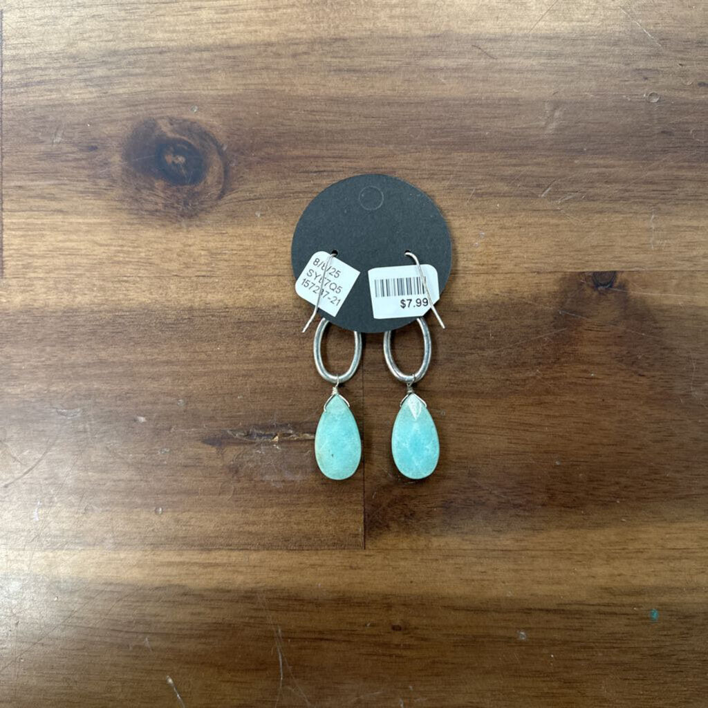 Silver/ Blue Stone Drop Earrings