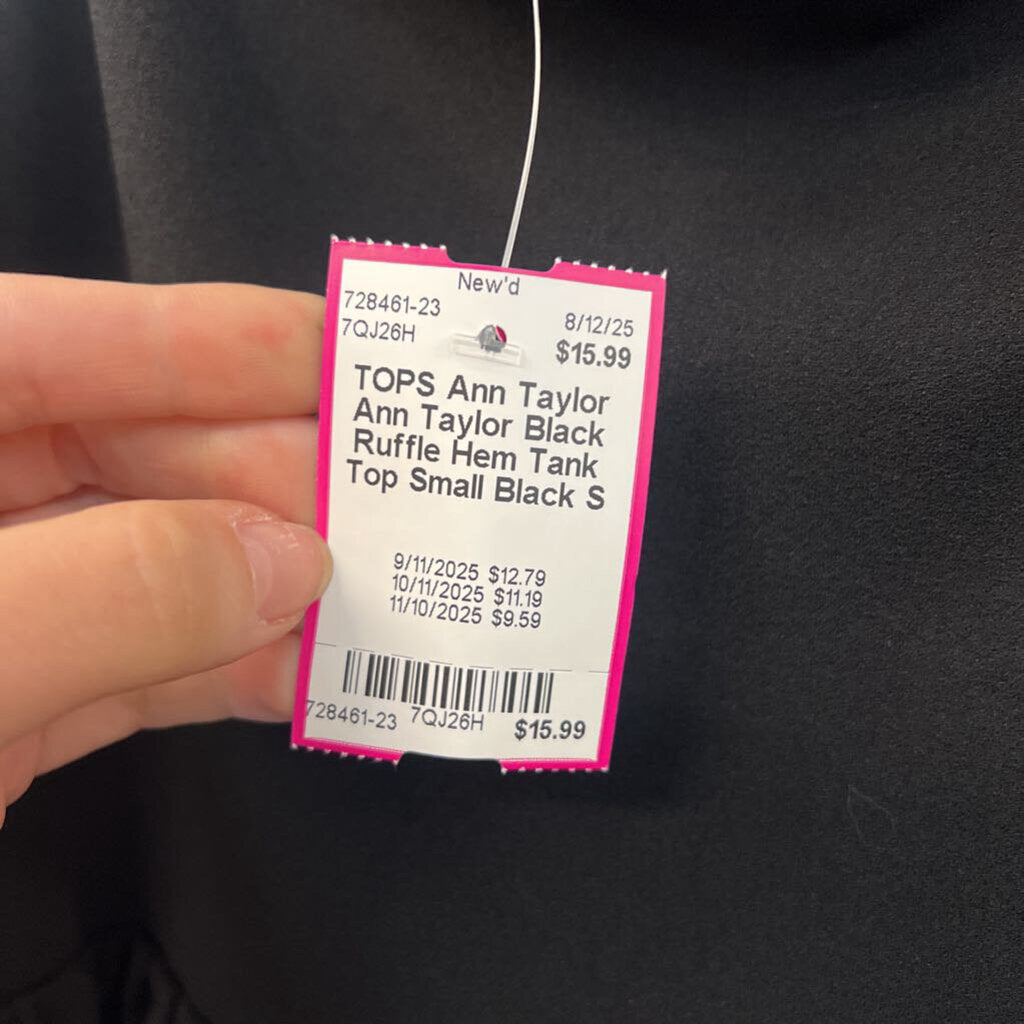 Ann Taylor Black Ruffle Hem Tank Top Small