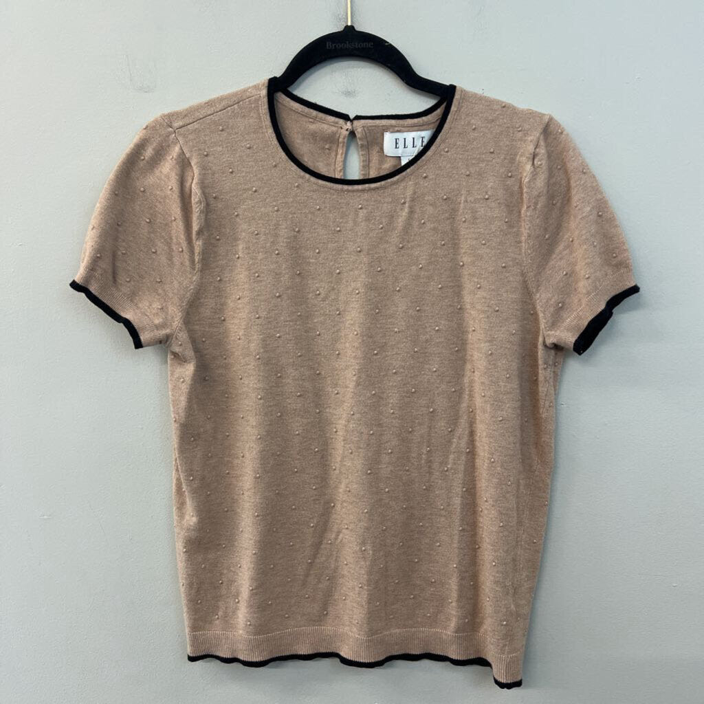 Elle Brown/ Black Dot Detail Short Sleeve Top Large