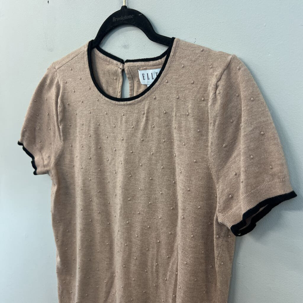 Elle Brown/ Black Dot Detail Short Sleeve Top Large
