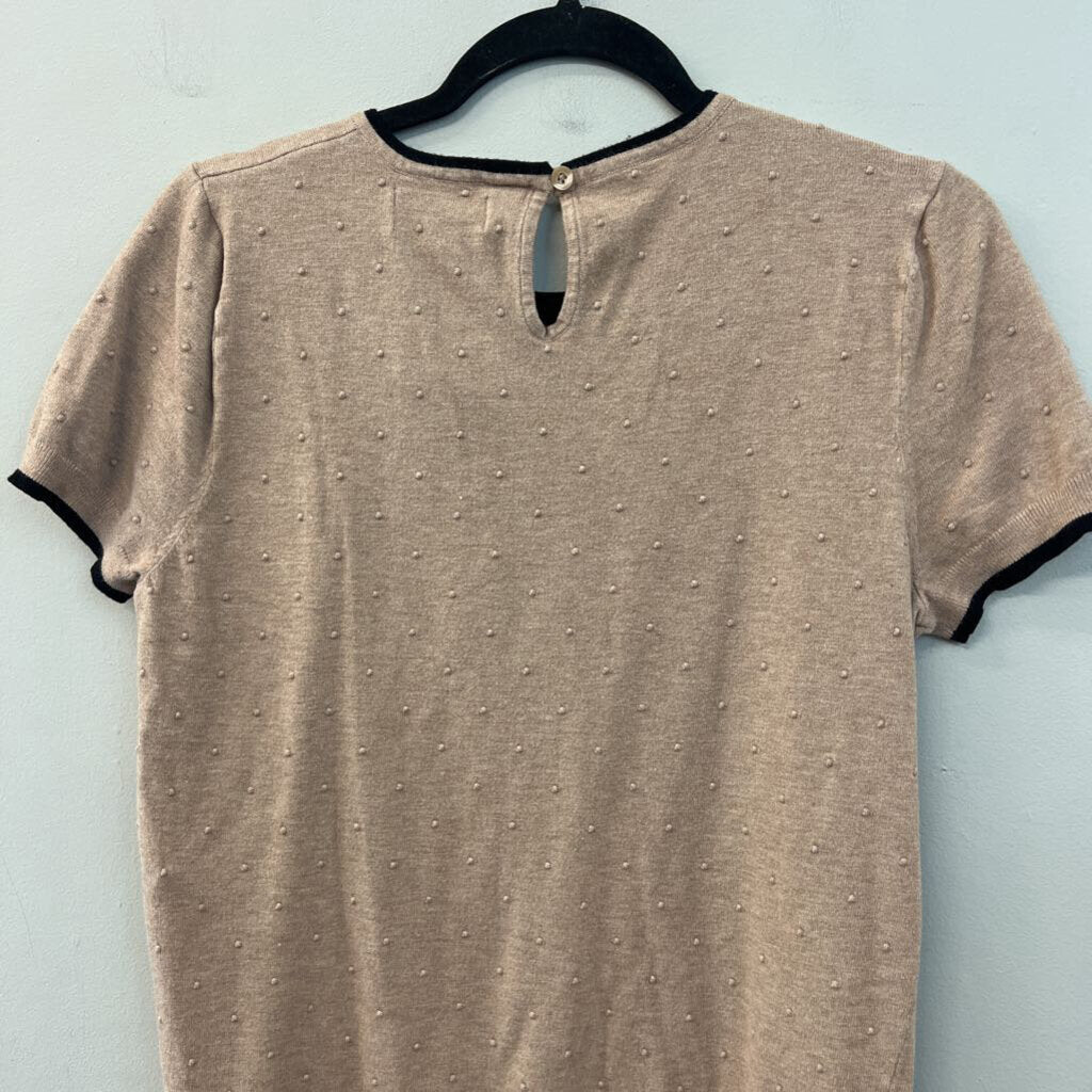Elle Brown/ Black Dot Detail Short Sleeve Top Large