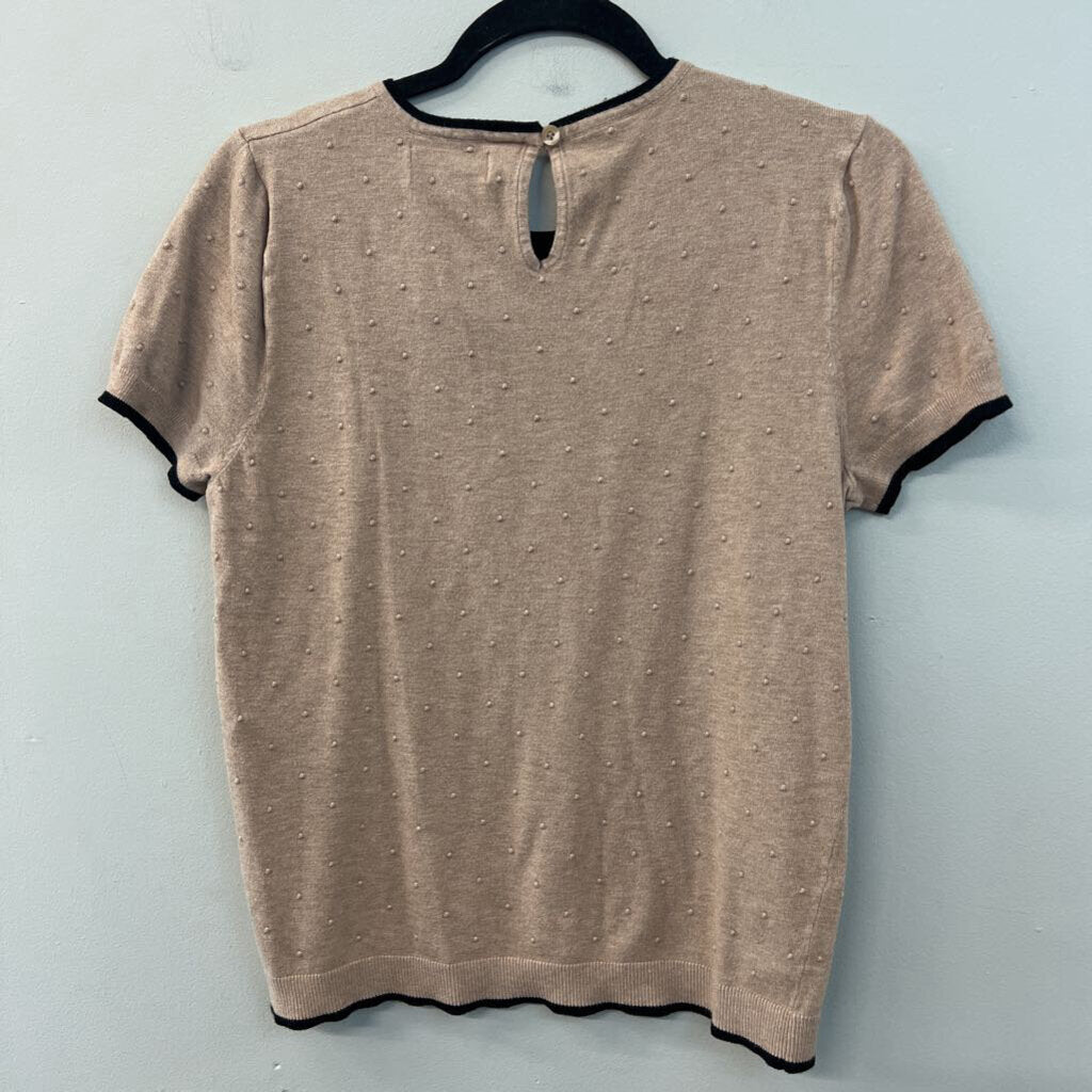 Elle Brown/ Black Dot Detail Short Sleeve Top Large