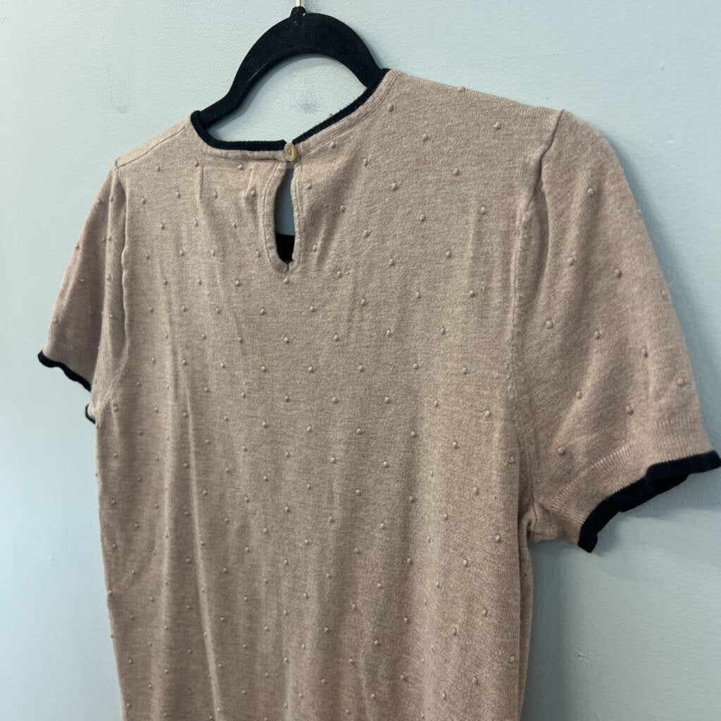 Elle Brown/ Black Dot Detail Short Sleeve Top Large