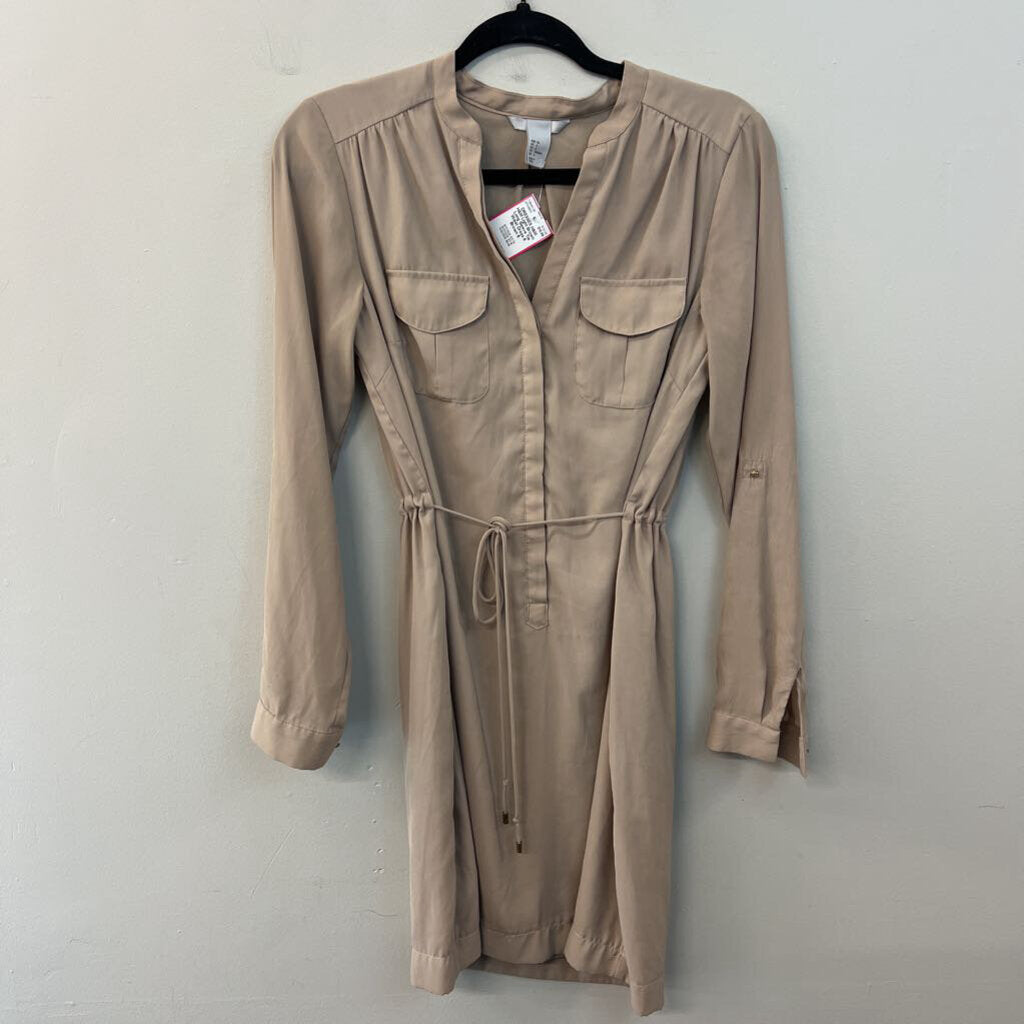 H&M Light Brown Long Sleeve Tie Waist Dress 6