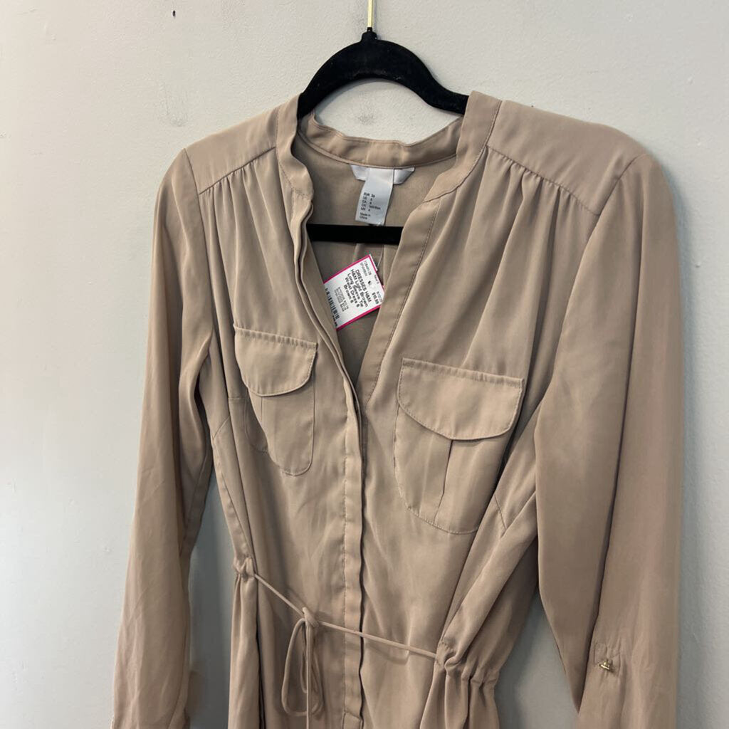 H&M Light Brown Long Sleeve Tie Waist Dress 6