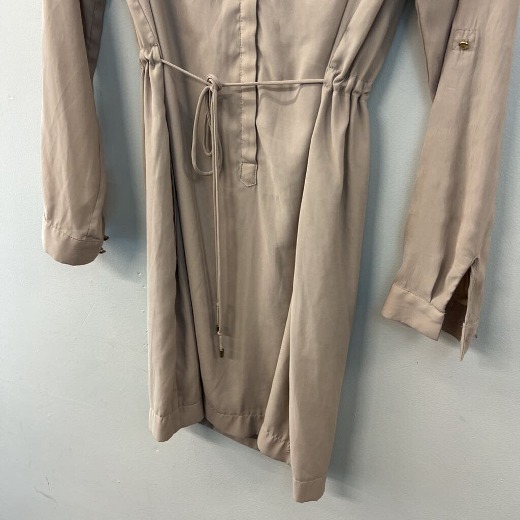 H&M Light Brown Long Sleeve Tie Waist Dress 6