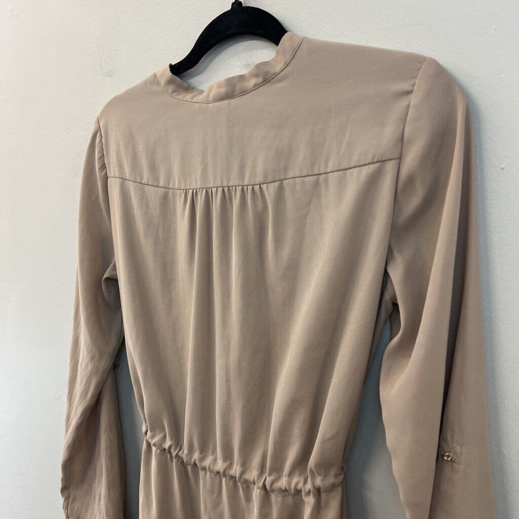 H&M Light Brown Long Sleeve Tie Waist Dress 6