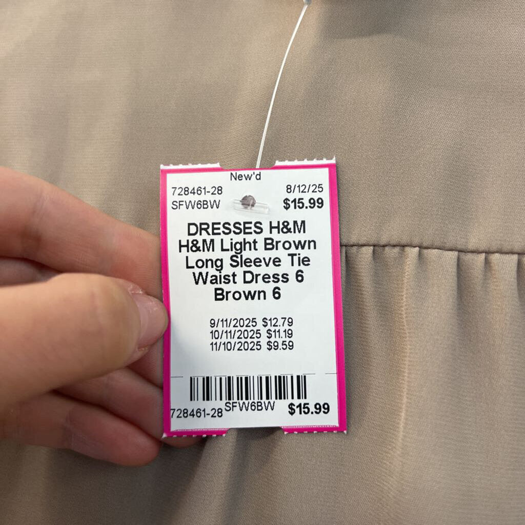 H&M Light Brown Long Sleeve Tie Waist Dress 6
