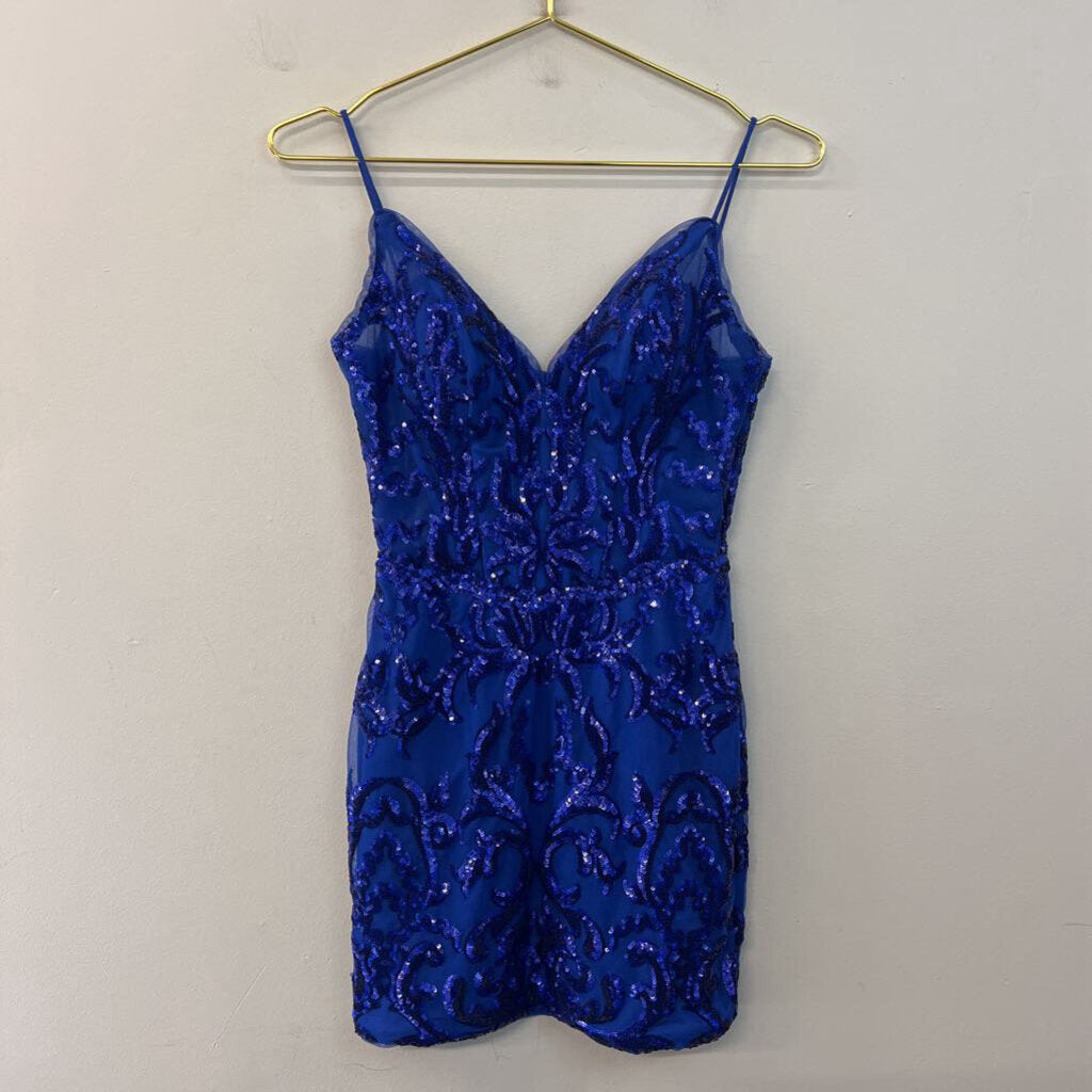 Ava Presley Royal Blue Sequin Design Short Formal Dress 2