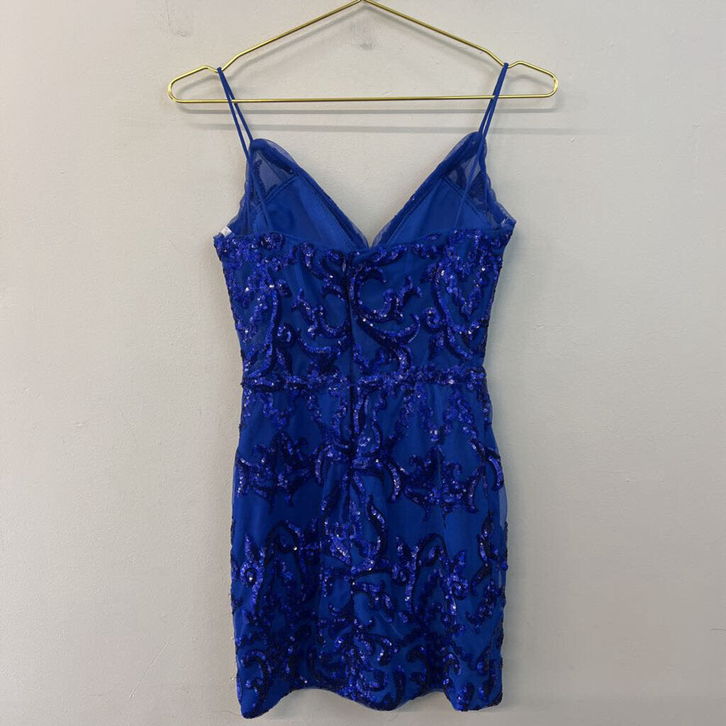 Ava Presley Royal Blue Sequin Design Short Formal Dress 2