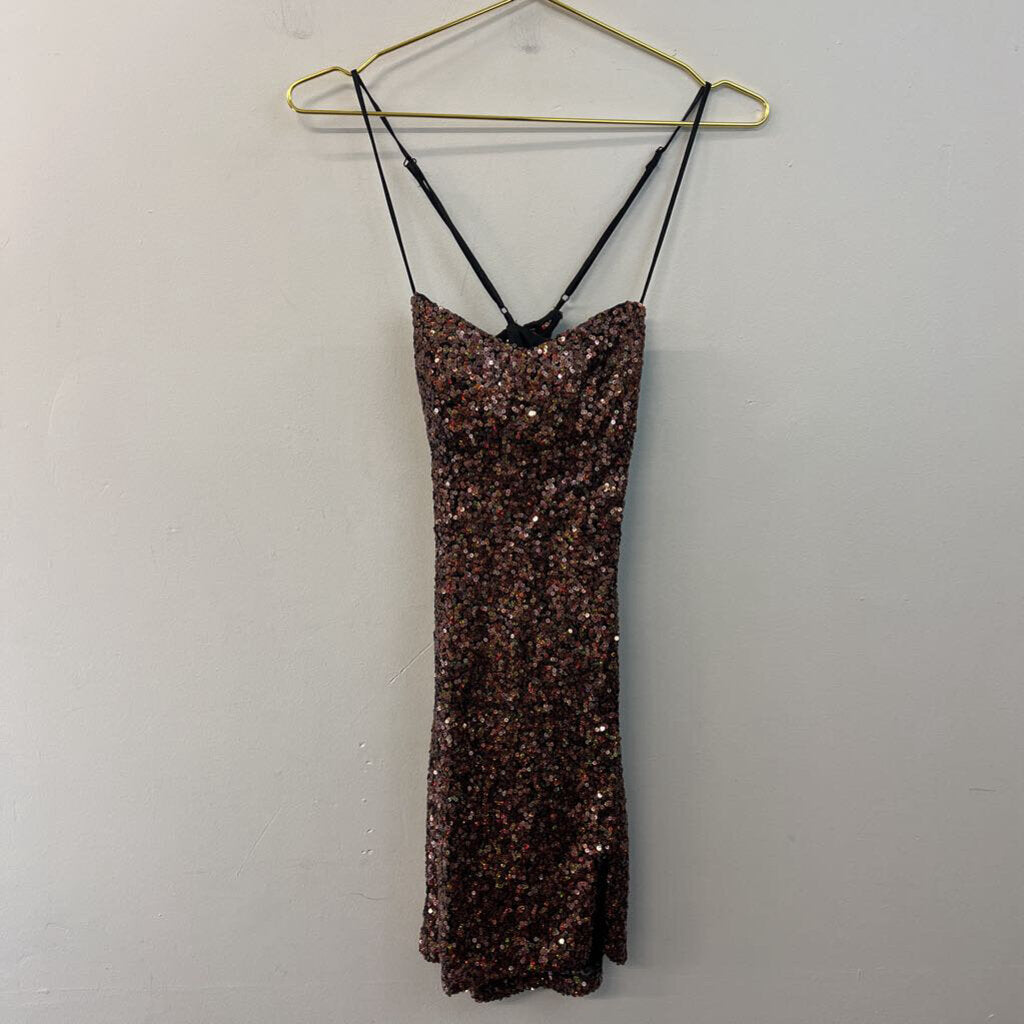 City Studio Brown Iridescent Sequin Short Formal Dress 0