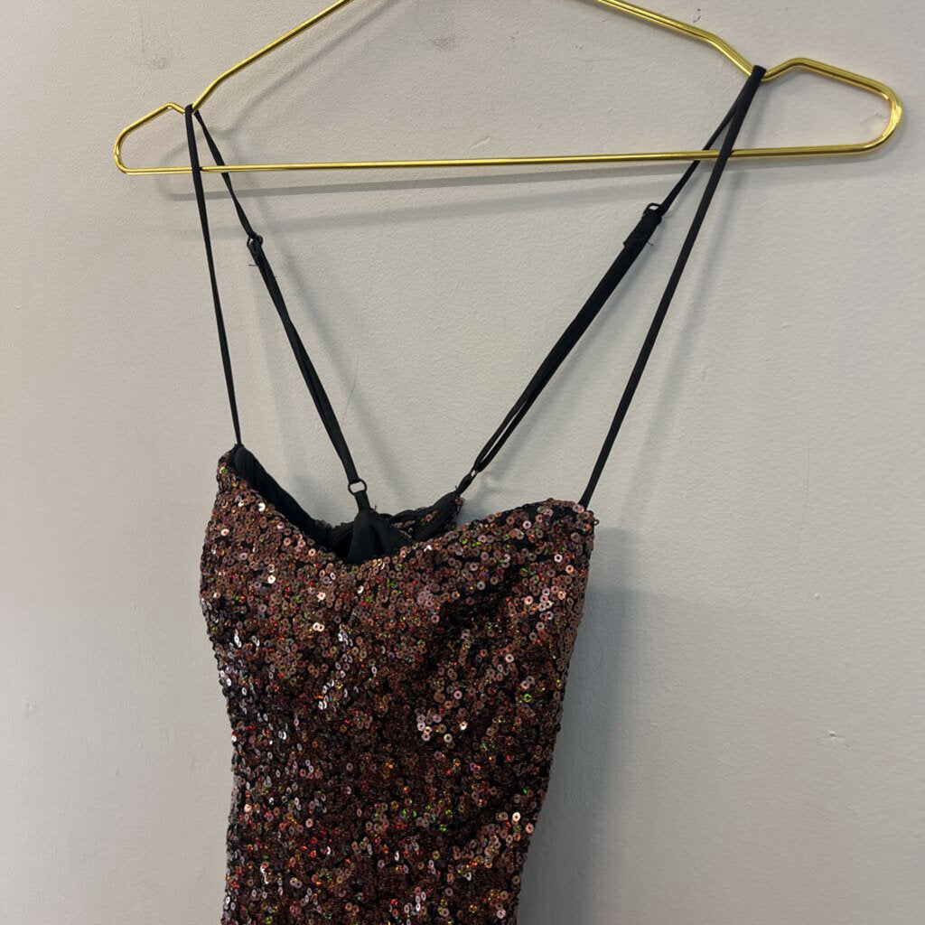 City Studio Brown Iridescent Sequin Short Formal Dress 0