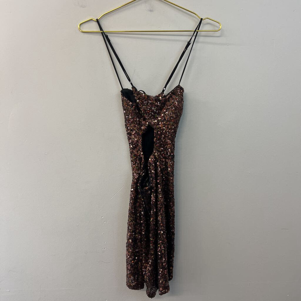City Studio Brown Iridescent Sequin Short Formal Dress 0