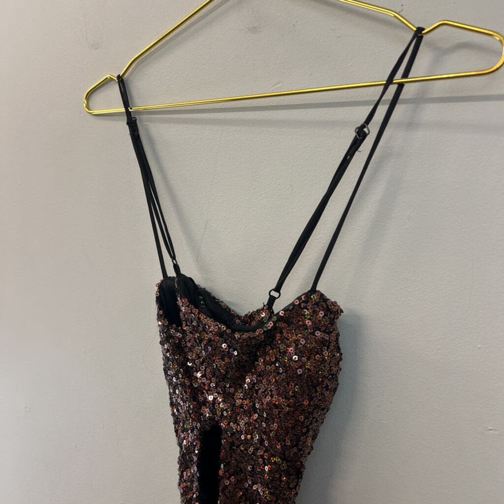 City Studio Brown Iridescent Sequin Short Formal Dress 0