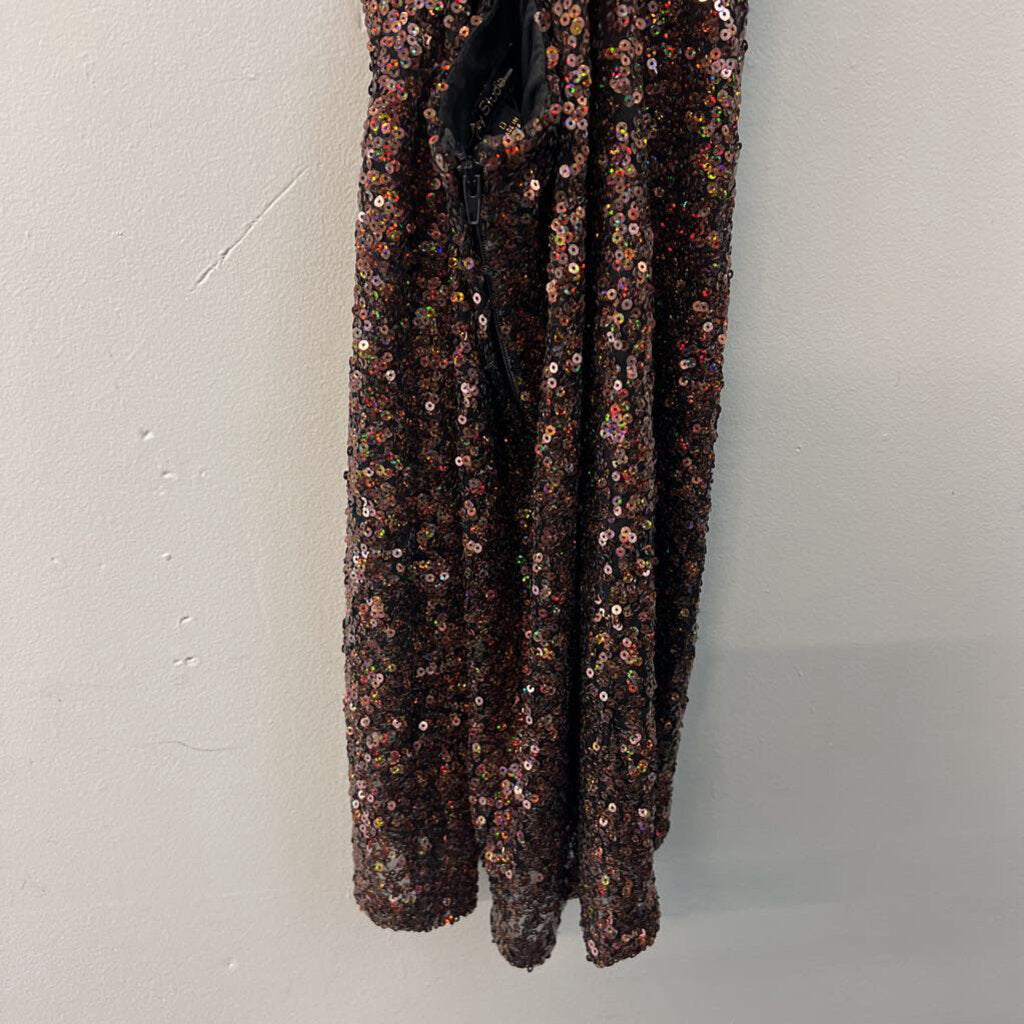 City Studio Brown Iridescent Sequin Short Formal Dress 0