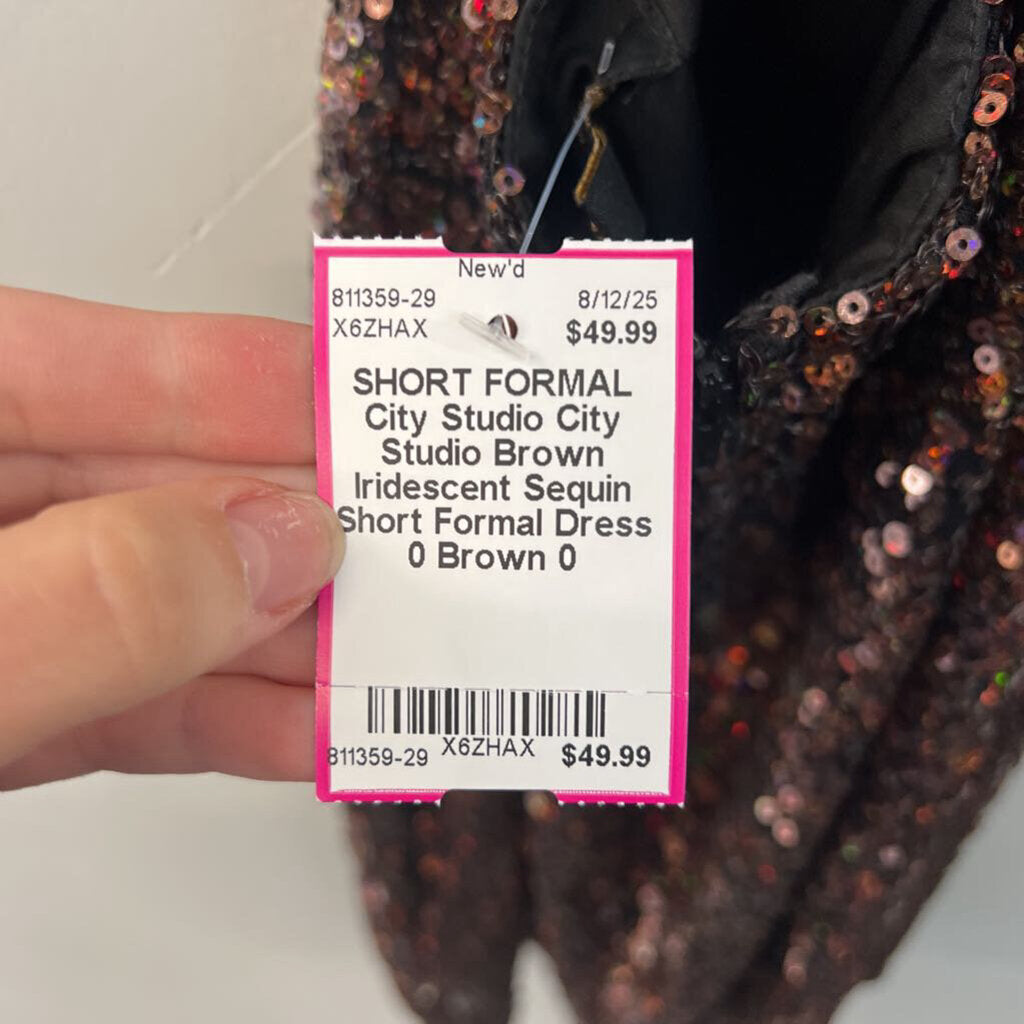 City Studio Brown Iridescent Sequin Short Formal Dress 0
