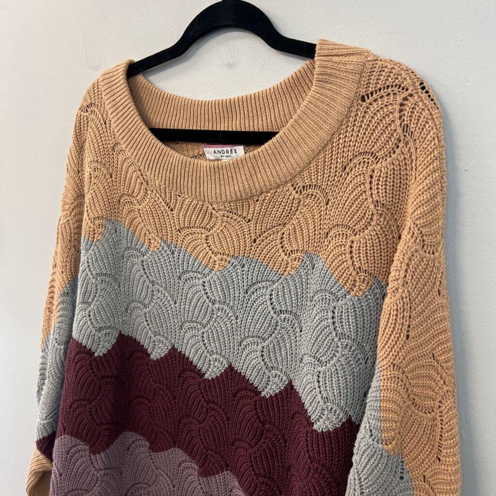 Andree by Unit Grey/ Multi Striped Knit Long Sleeve Sweater Top Medium