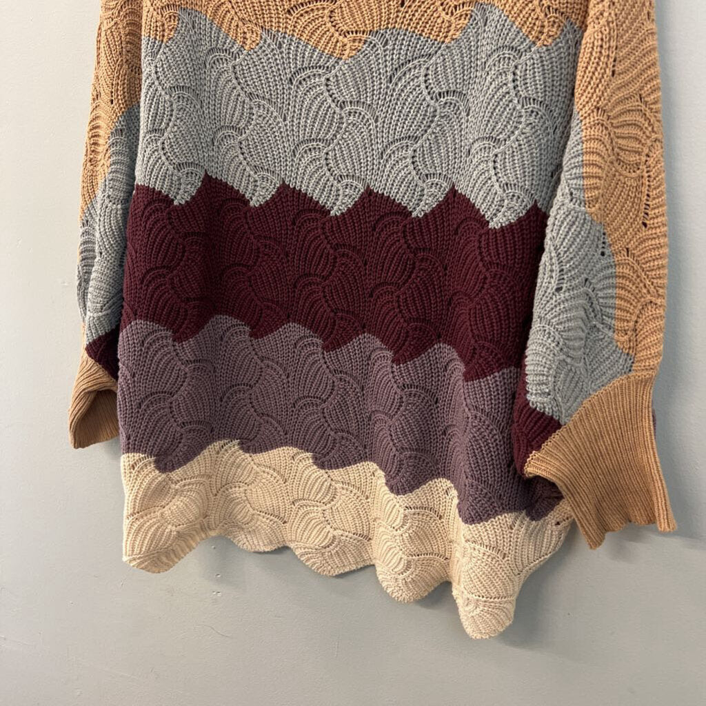 Andree by Unit Grey/ Multi Striped Knit Long Sleeve Sweater Top Medium