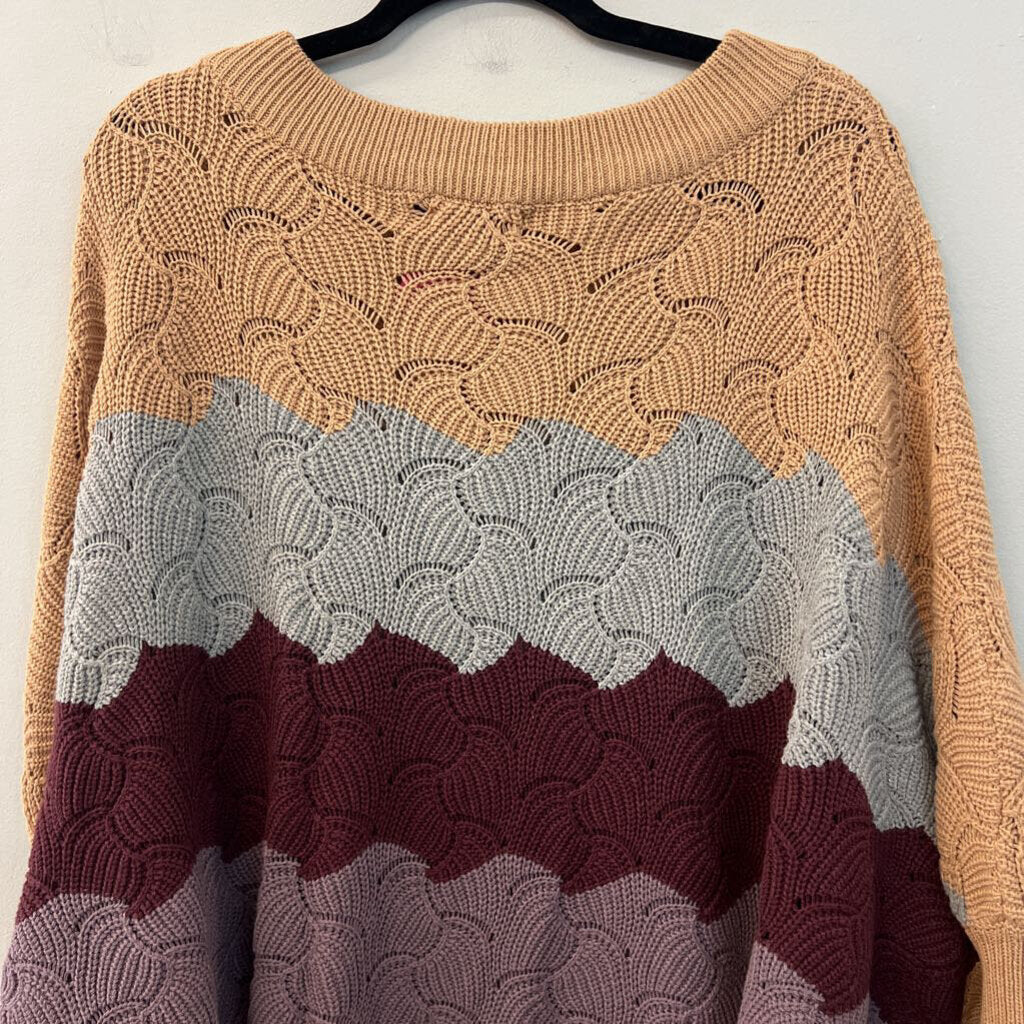 Andree by Unit Grey/ Multi Striped Knit Long Sleeve Sweater Top Medium