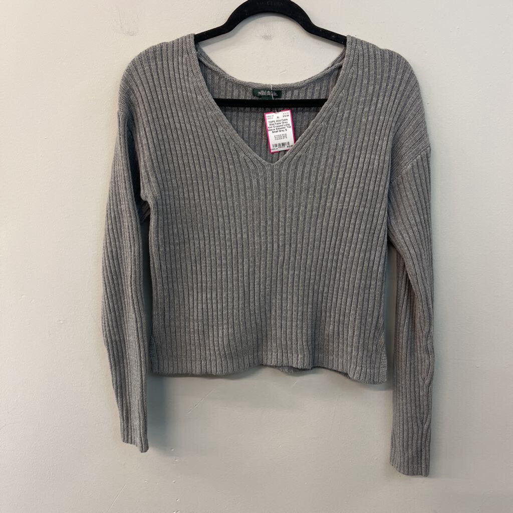Wild Fable Grey Knit Cropped Long Sleeve Sweater Top Small