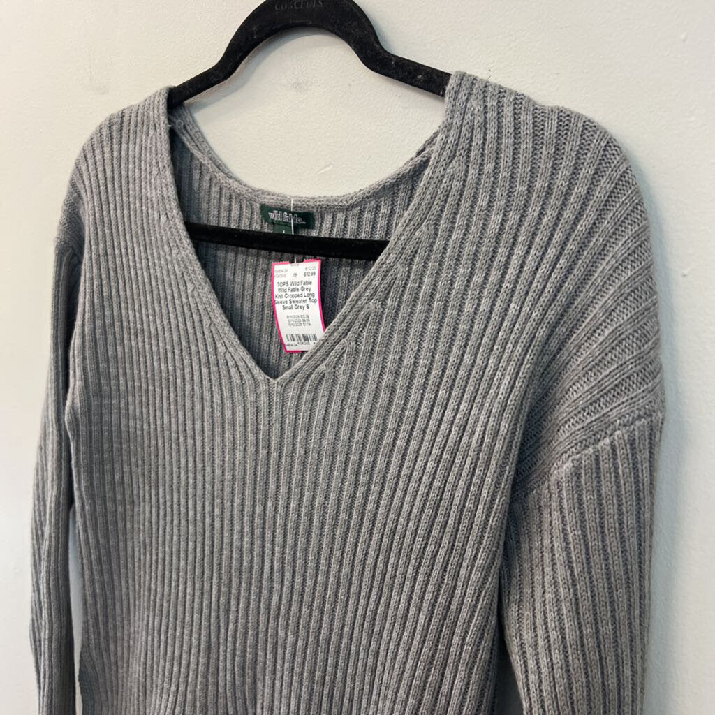 Wild Fable Grey Knit Cropped Long Sleeve Sweater Top Small