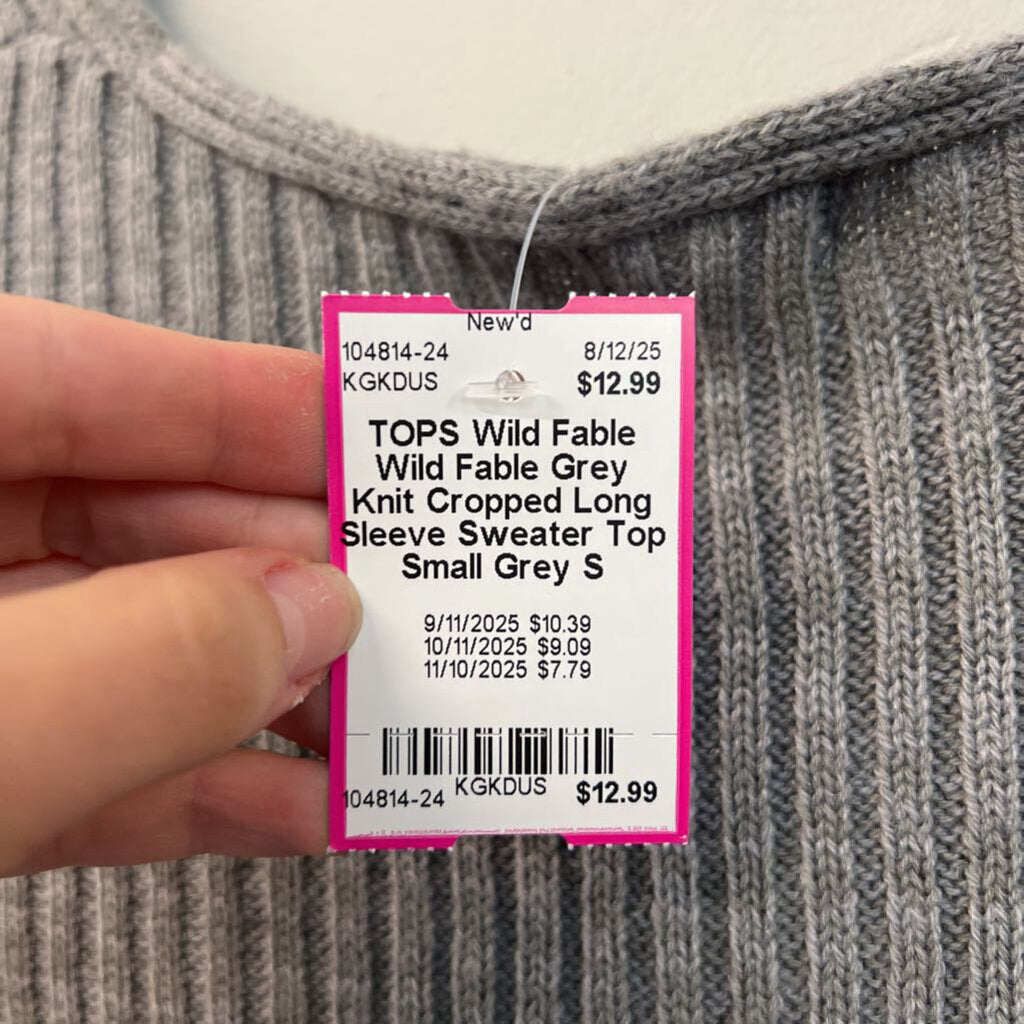 Wild Fable Grey Knit Cropped Long Sleeve Sweater Top Small