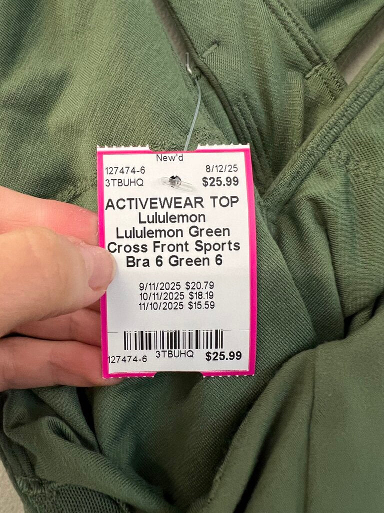 Lululemon Green Cross Front Sports Bra 6