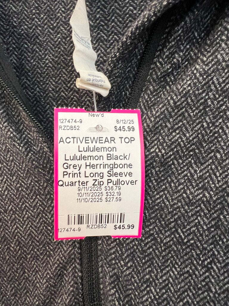 Lululemon Black/ Grey Herringbone Print Long Sleeve Quarter Zip Pullover 6