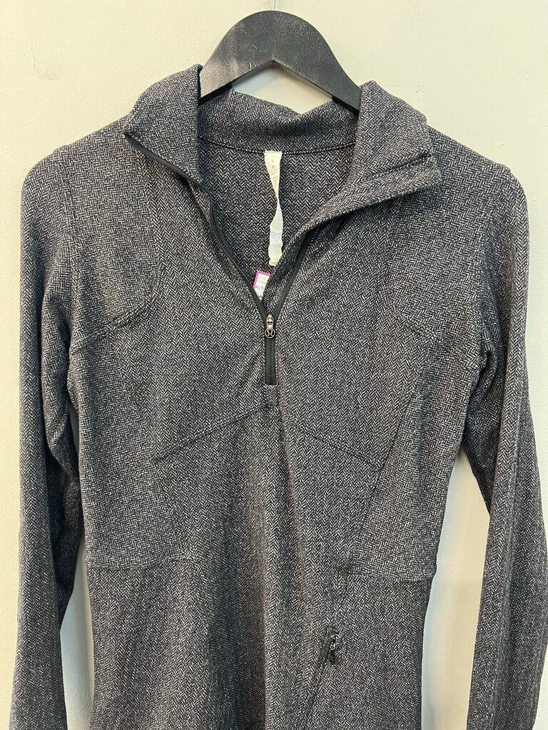 Lululemon Black/ Grey Herringbone Print Long Sleeve Quarter Zip Pullover 6