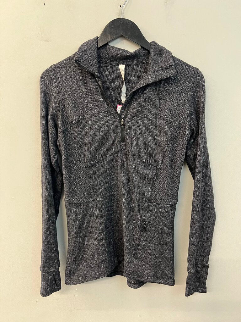 Lululemon Black/ Grey Herringbone Print Long Sleeve Quarter Zip Pullover 6