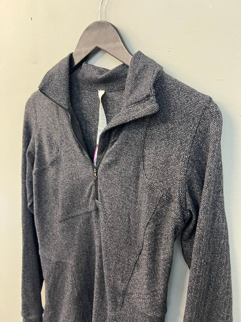 Lululemon Black/ Grey Herringbone Print Long Sleeve Quarter Zip Pullover 6
