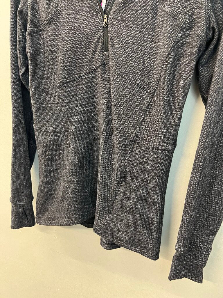 Lululemon Black/ Grey Herringbone Print Long Sleeve Quarter Zip Pullover 6