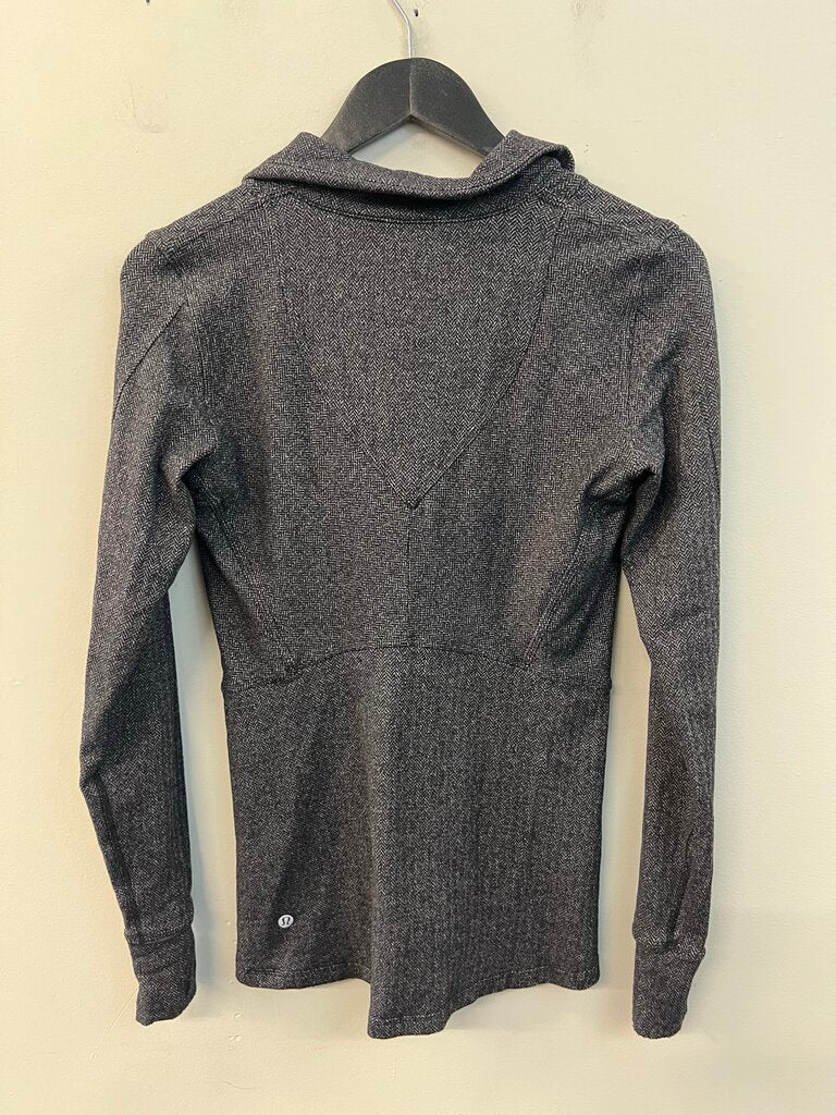 Lululemon Black/ Grey Herringbone Print Long Sleeve Quarter Zip Pullover 6