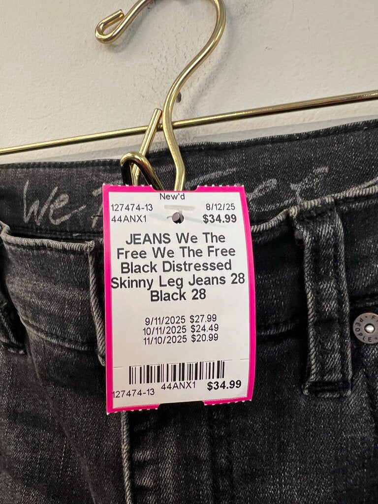 We The Free Black Distressed Skinny Leg Jeans 28