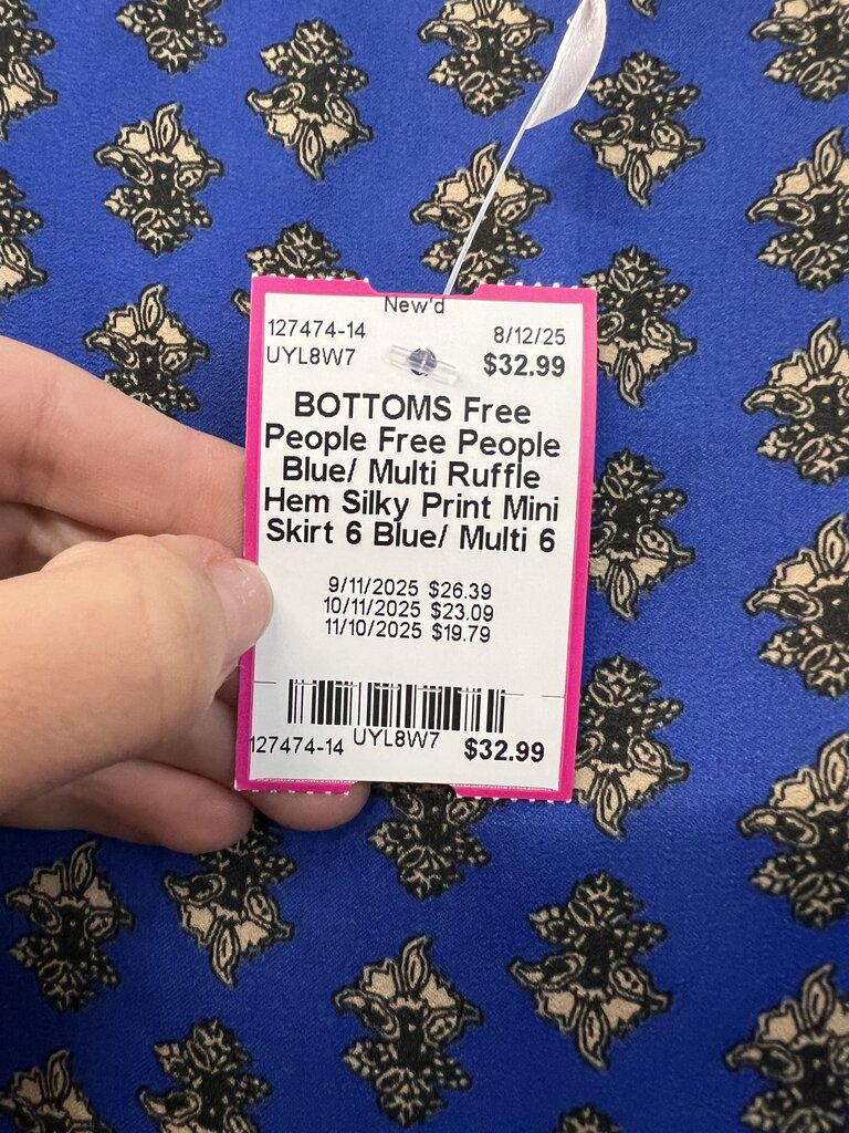 Free People Blue/ Multi Ruffle Hem Silky Print Mini Skirt 6