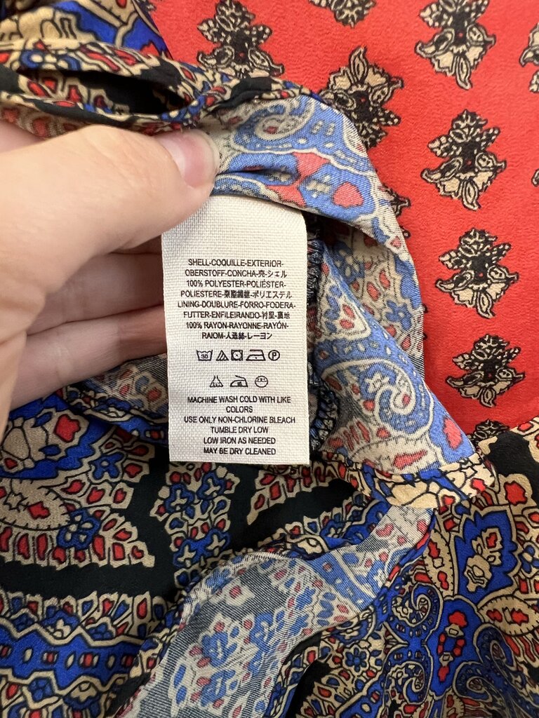 Free People Blue/ Multi Ruffle Hem Silky Print Mini Skirt 6