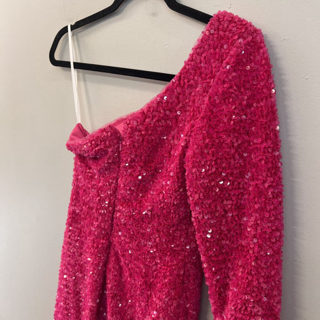 Berlinnova Pink Sequin One Shoulder Long Sleeve Short Formal Dress 4