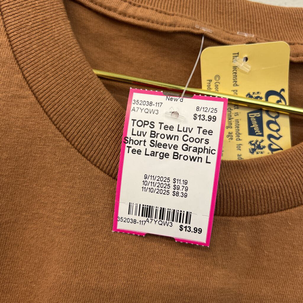 Tee Luv Brown Coors Short Sleeve Graphic Tee Large