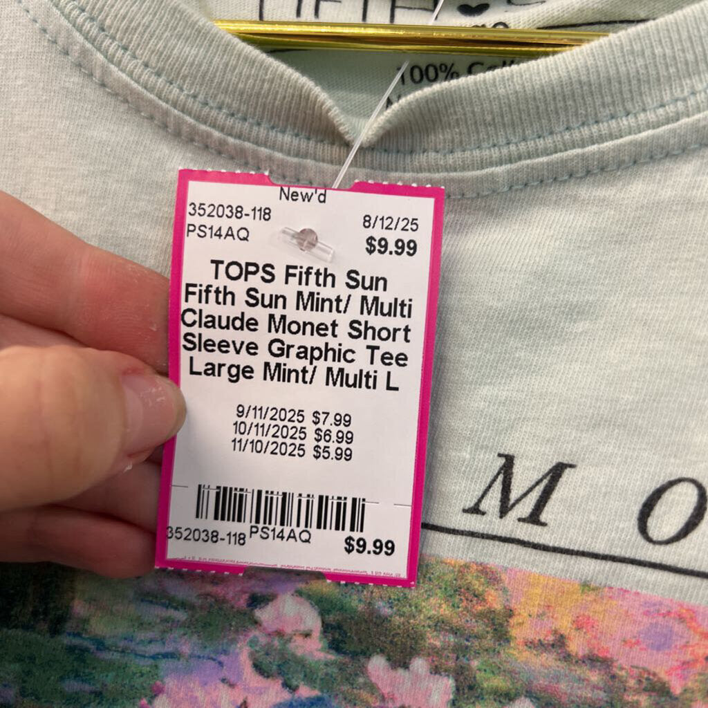 Fifth Sun Mint/ Multi Claude Monet Short Sleeve Graphic Tee Large