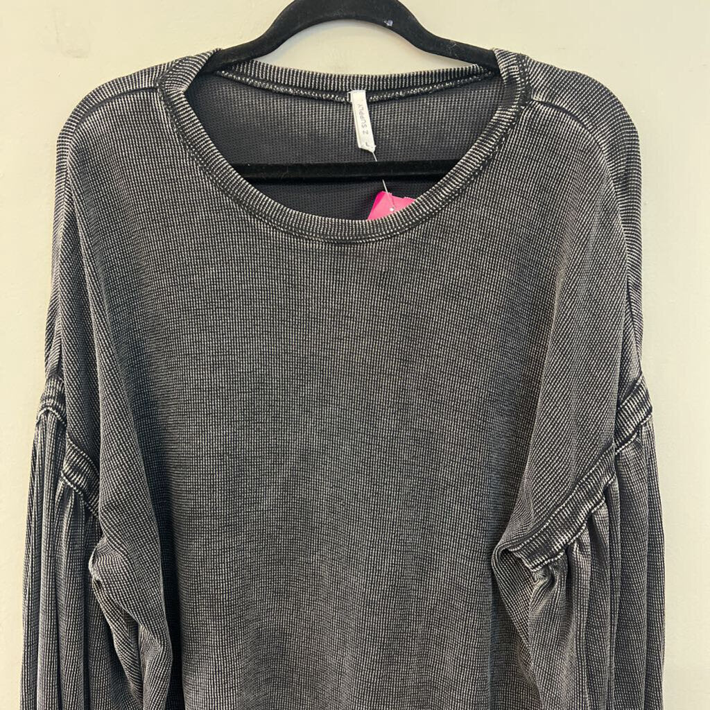 Z Supply Black/ Grey Textured Long Sleeve Top Large