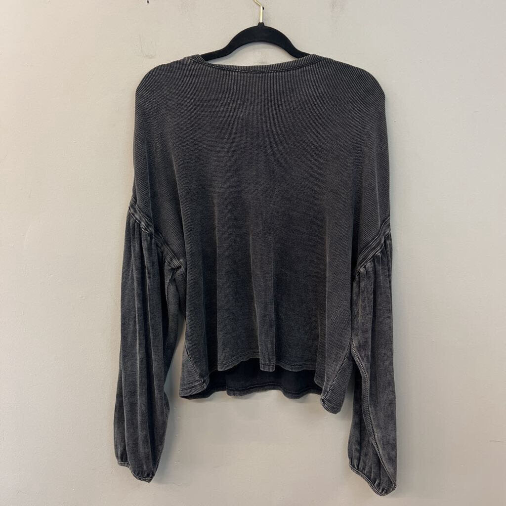 Z Supply Black/ Grey Textured Long Sleeve Top Large