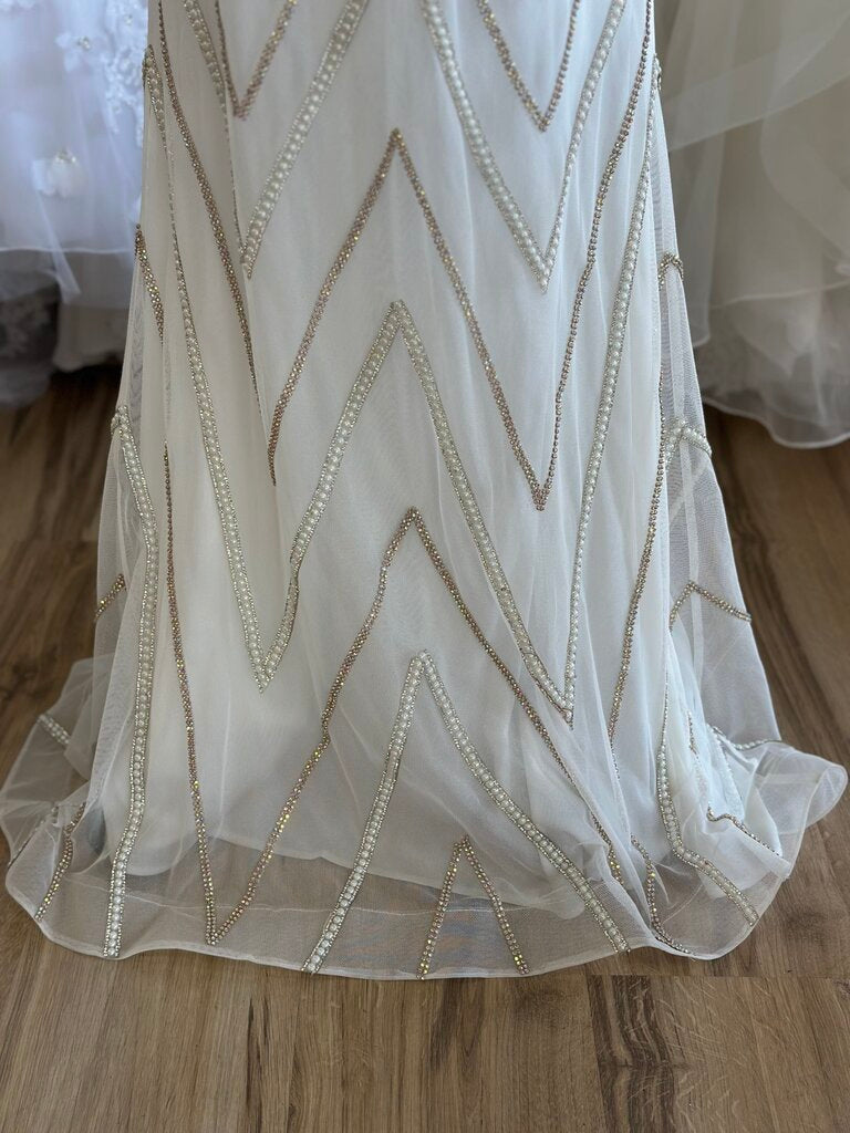 Jovani White/ Gold Embellished V Neck Long Formal Dress 4