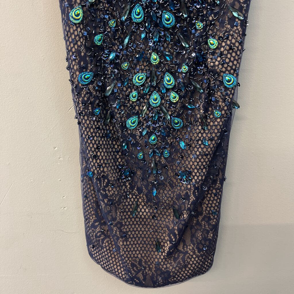 Milano Formals Navy Lace/ Beaded Peacock Short Formal Dress 4