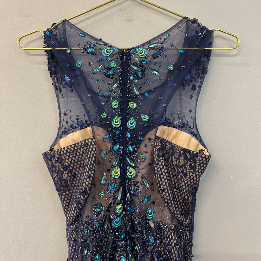 Milano Formals Navy Lace/ Beaded Peacock Short Formal Dress 4
