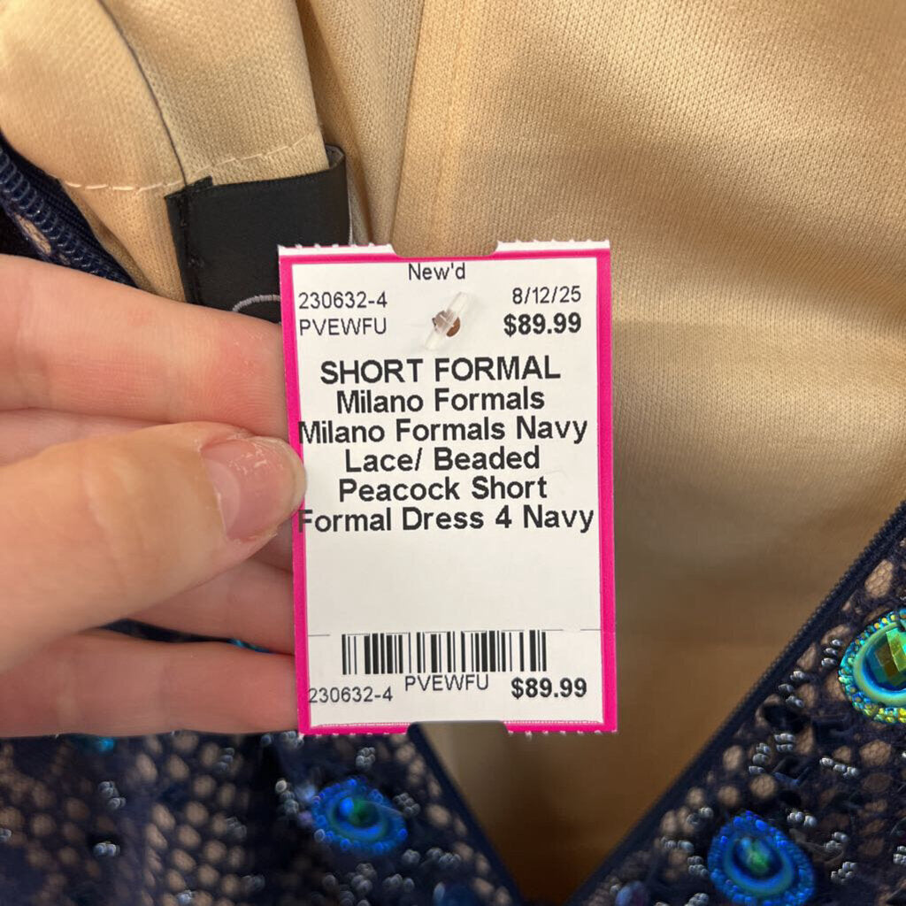 Milano Formals Navy Lace/ Beaded Peacock Short Formal Dress 4