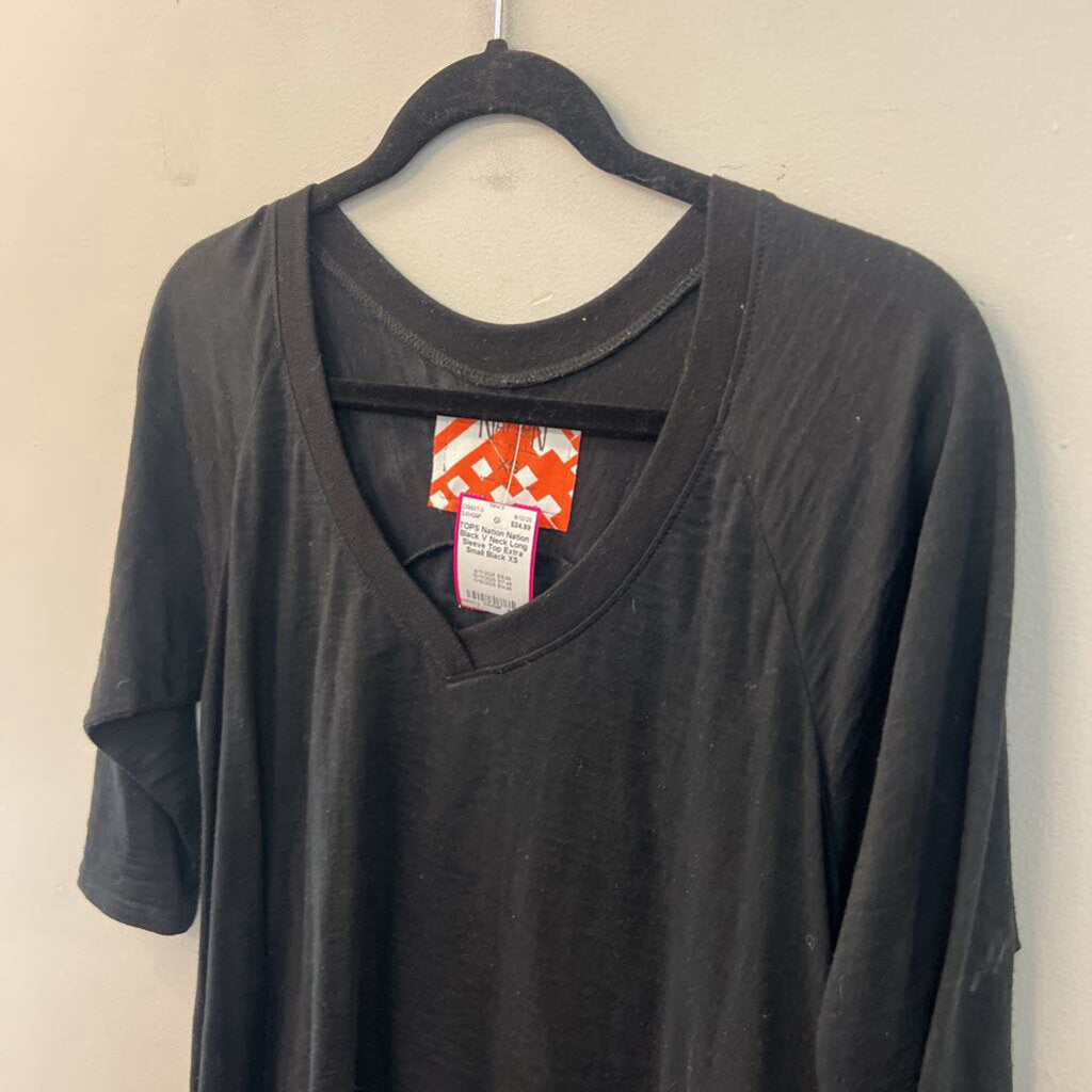 Nation Black V Neck Long Sleeve Top Extra Small