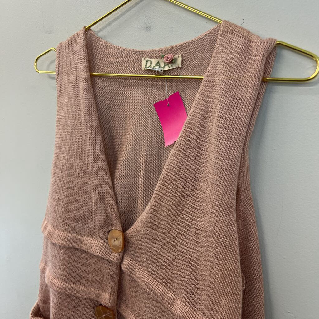 DAR Pink Knit Button Front Vest Top Small