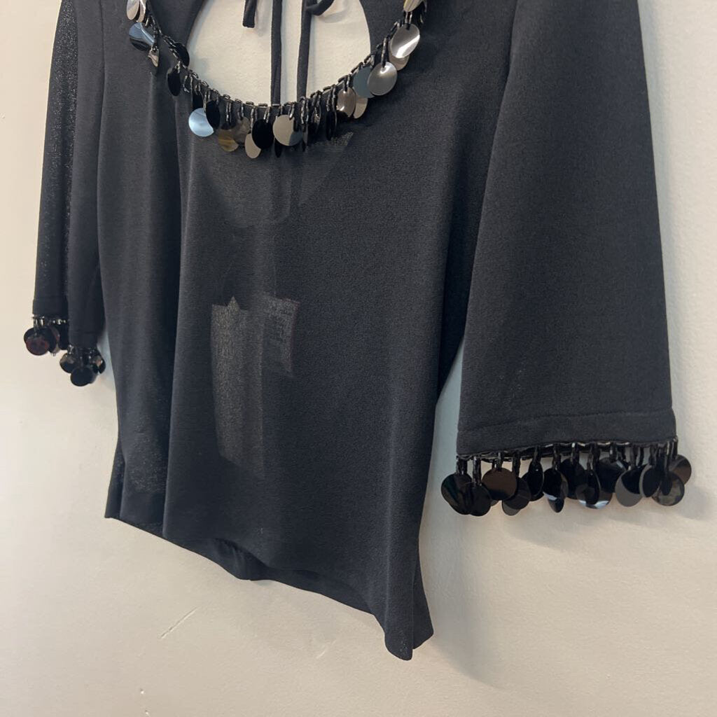Betsey Johnson Black Cropped Sequin Trim Top Medium