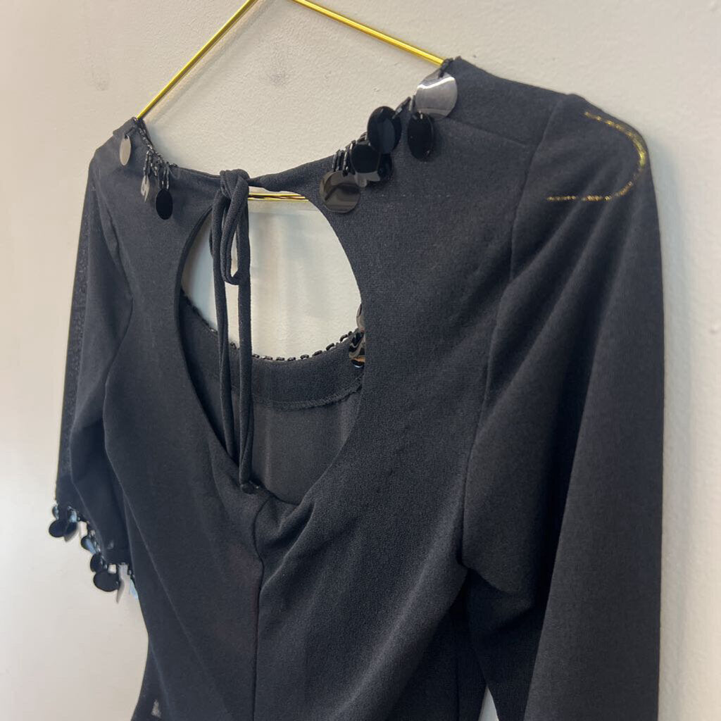 Betsey Johnson Black Cropped Sequin Trim Top Medium