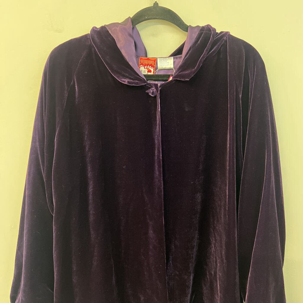 April Cornell Purple Velvet Long Sleeve Open Front Hooded Jacket Top Small